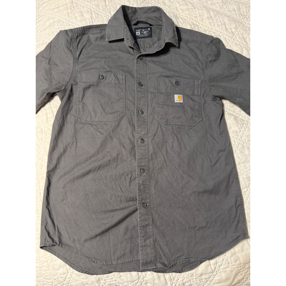 Carhartt Mens Relaxed Fit Short Sleeve Button Down Shirt Gray TW3555-M Medium